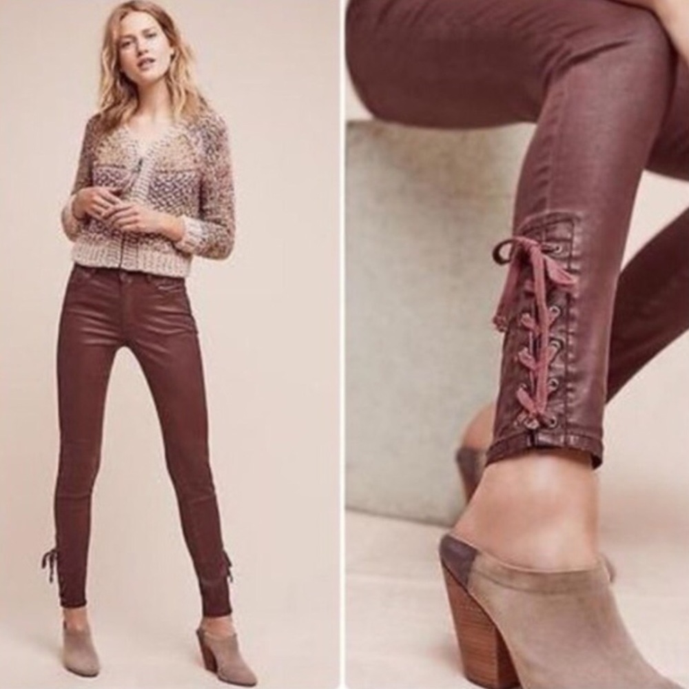 Anthro Pilcro Script Coated High Rise Lace Up Jean